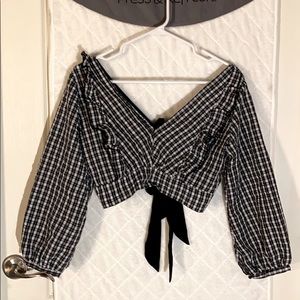 Black and White Open Back Blouse